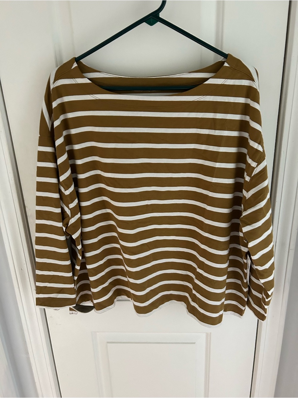 Old Navy Striped Long-Sleeve Boatneck Top in Brown and White